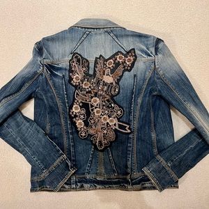 Galliano designer distressed denim jean jacket.